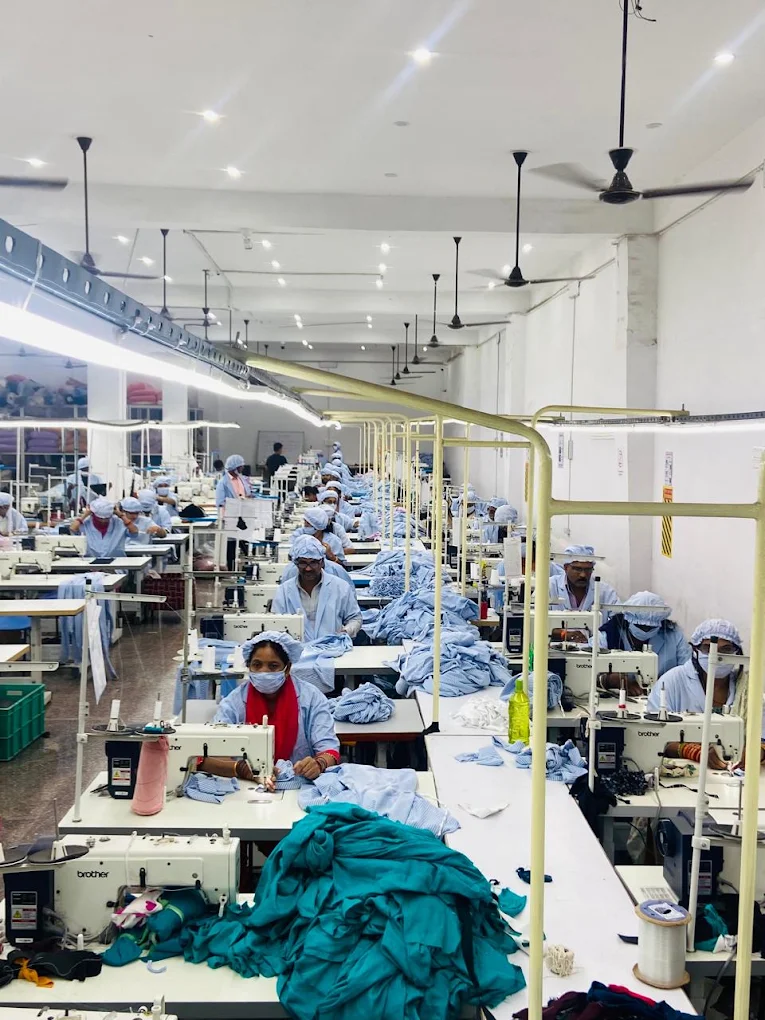 Garment production floor and sewing stations