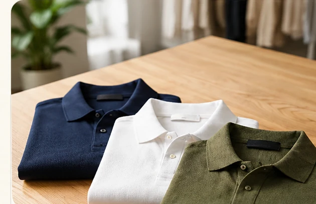 Folded polo shirts for corporate apparel